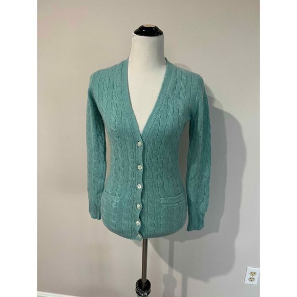 Isle of Skye Women Scotland Made Pure Cashmere Blue cardigan sweater fit sz S - Picture 1 of 11